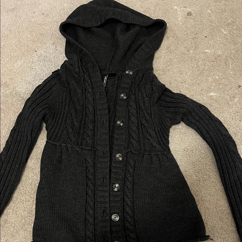 Elegant Black Hooded Cardigan